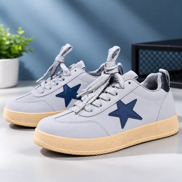 Men's Beige Blue Star Sneakers – Stylish Casual Shoes - Image 2