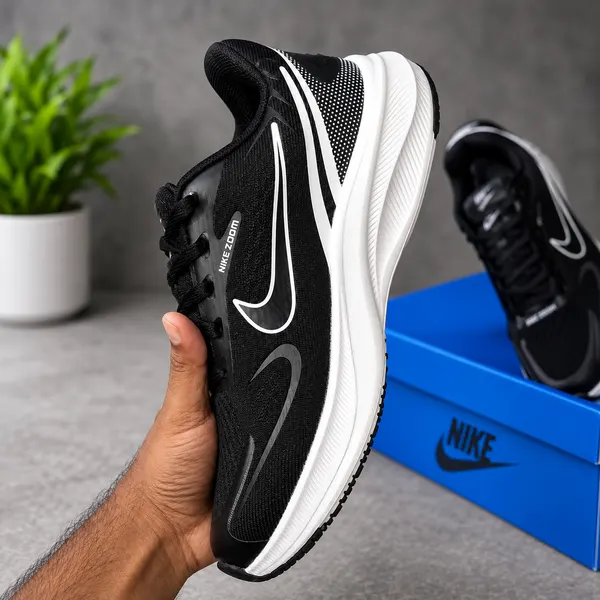 Nike Zoom Men's Black Running Shoes – Black & White Sports Sneakers - Image 2