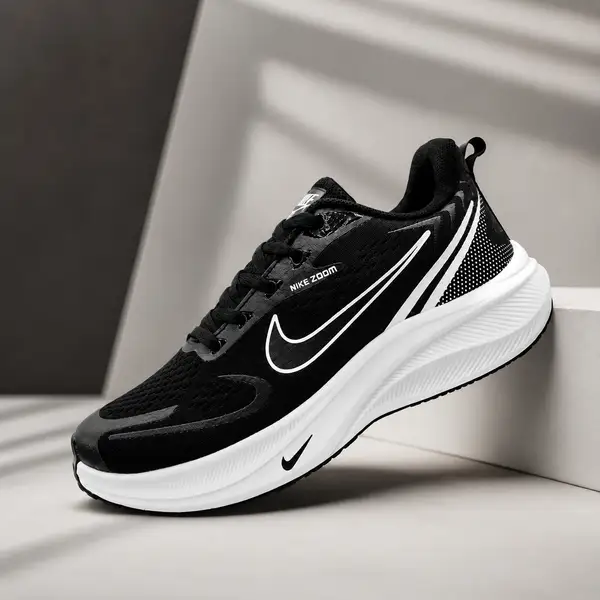 Nike Zoom Men's Black Running Shoes – Black & White Sports Sneakers - Image 4