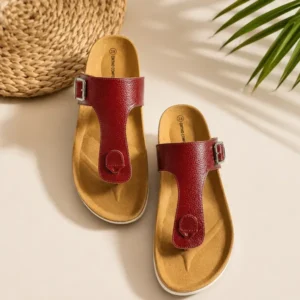 Men's maroon leather sandal with buckle