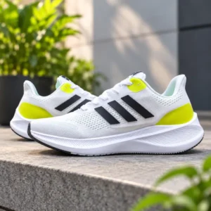 Adidas Men's White Running Shoes – Black & Lime